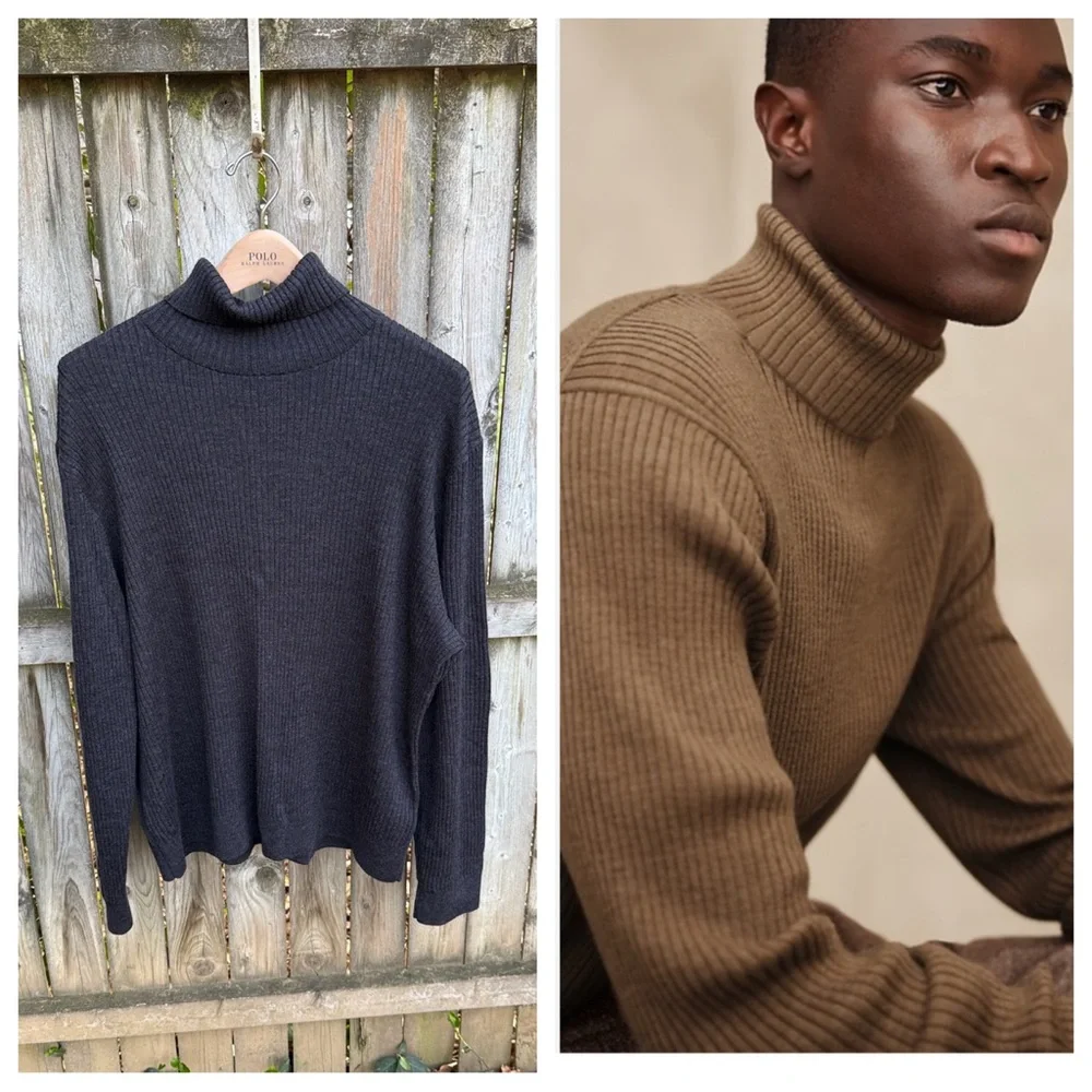 Banana Republic Salta Merino Ribbed Turtleneck Sweater gray XL